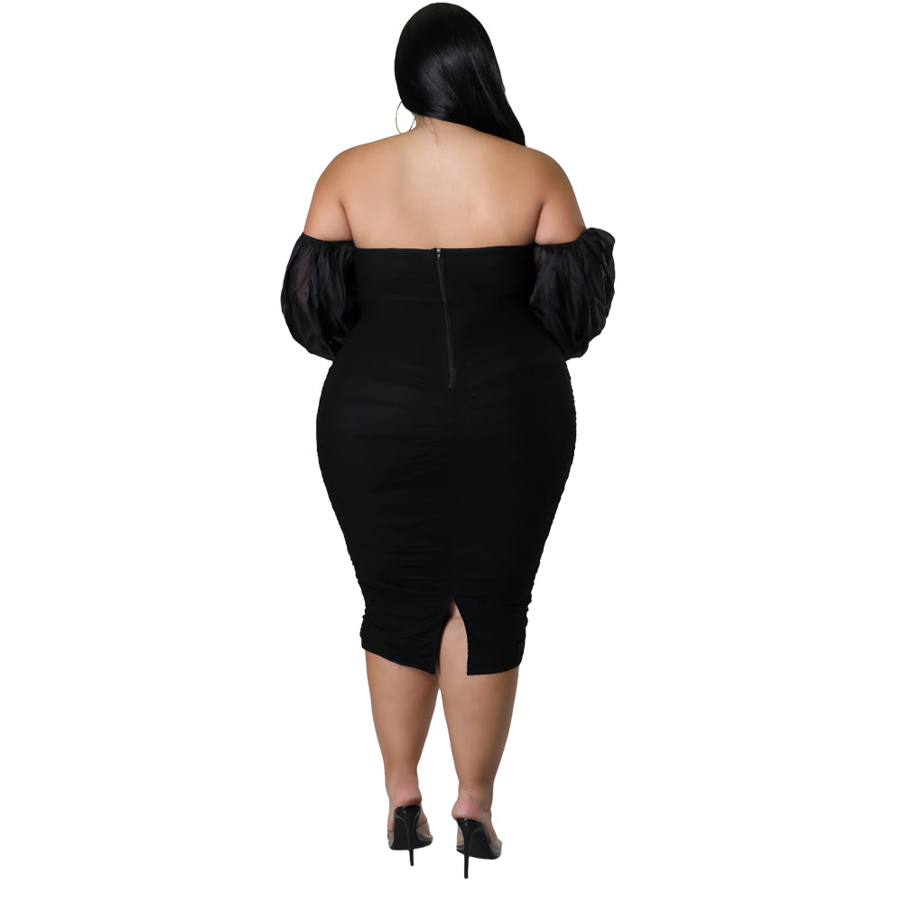 Plus Size Off Shoulder Bodycon Midi Dress
