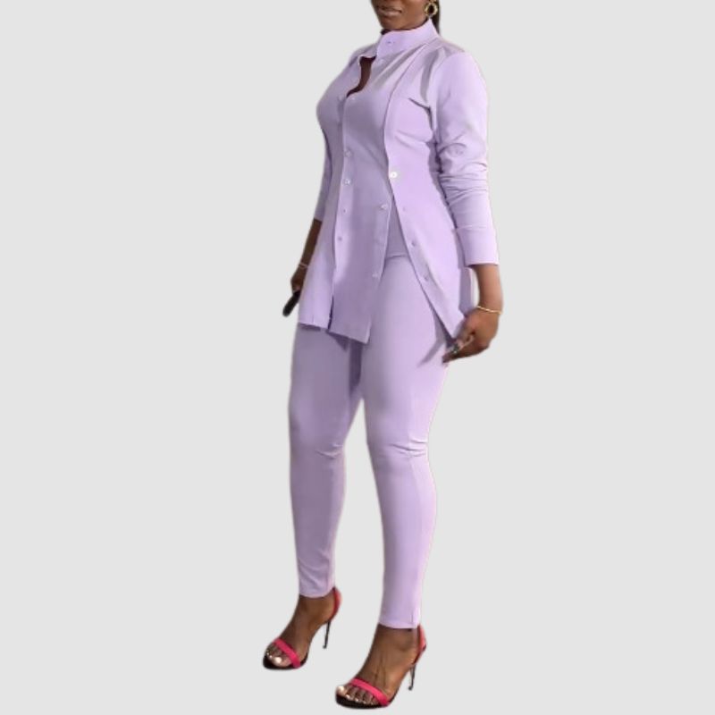 Stand Collar Slit Top Bodycon Pants set