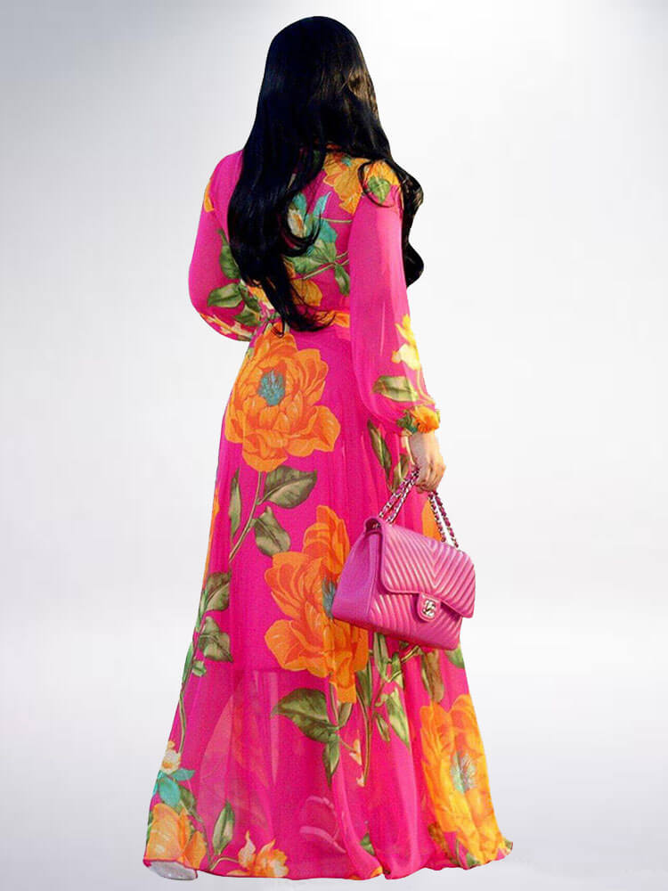 Floral Print Pleated Maxi Dress