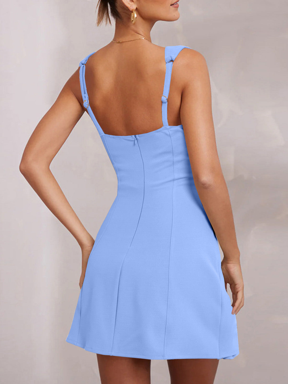 Solid Color Spaghetti Strap Pleated Mini Dress
