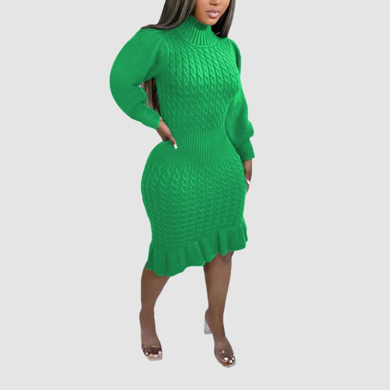 Ruffled Knitted Turtleneck Dress