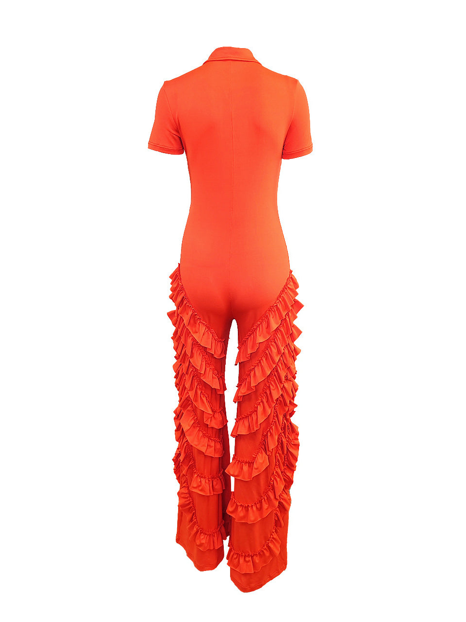 Two Pieces Short Sleeve Ruffle Trim Jumpsuit