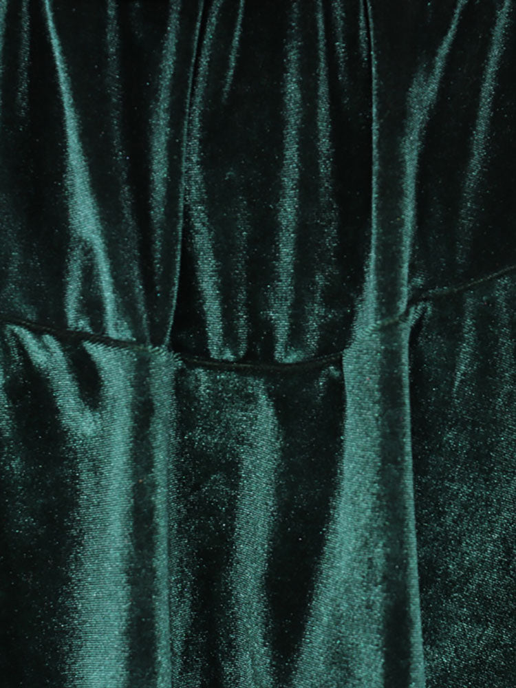 Velvet Long Sleeves Belted Ruffle Mini Dress