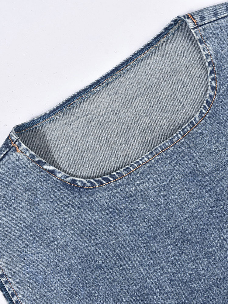 Denim Sleeveless Crop Top Mini Skirts