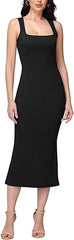 Square Neck Sleeveless Bodycon Maxi Dress