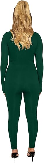 Long Sleeve Zipper Bodycon Solid Color Jumpsuit