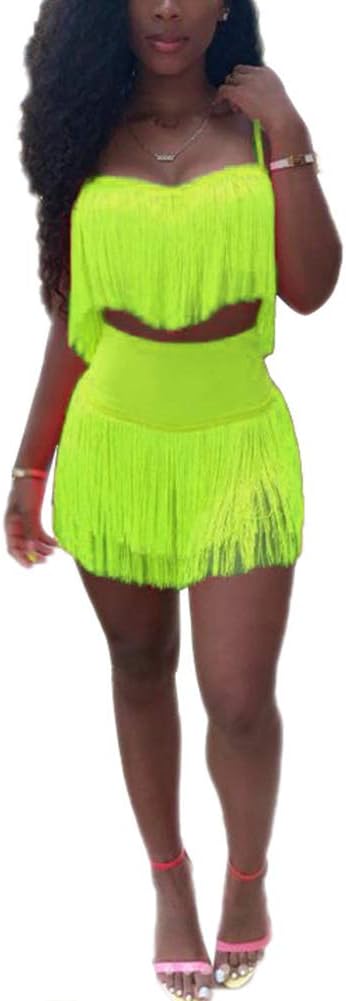 Two Piece Camisole Fringe Top skirt Set