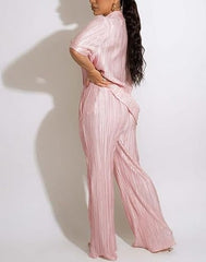 Two Piece Button Down Shirt Long Pants