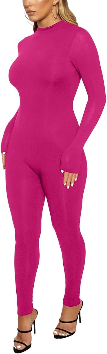 Long Sleeve Zipper Bodycon Solid Color Jumpsuit