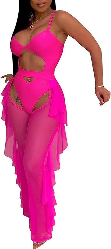 Two Piece Sling Crop Top Ruffle Long Pant