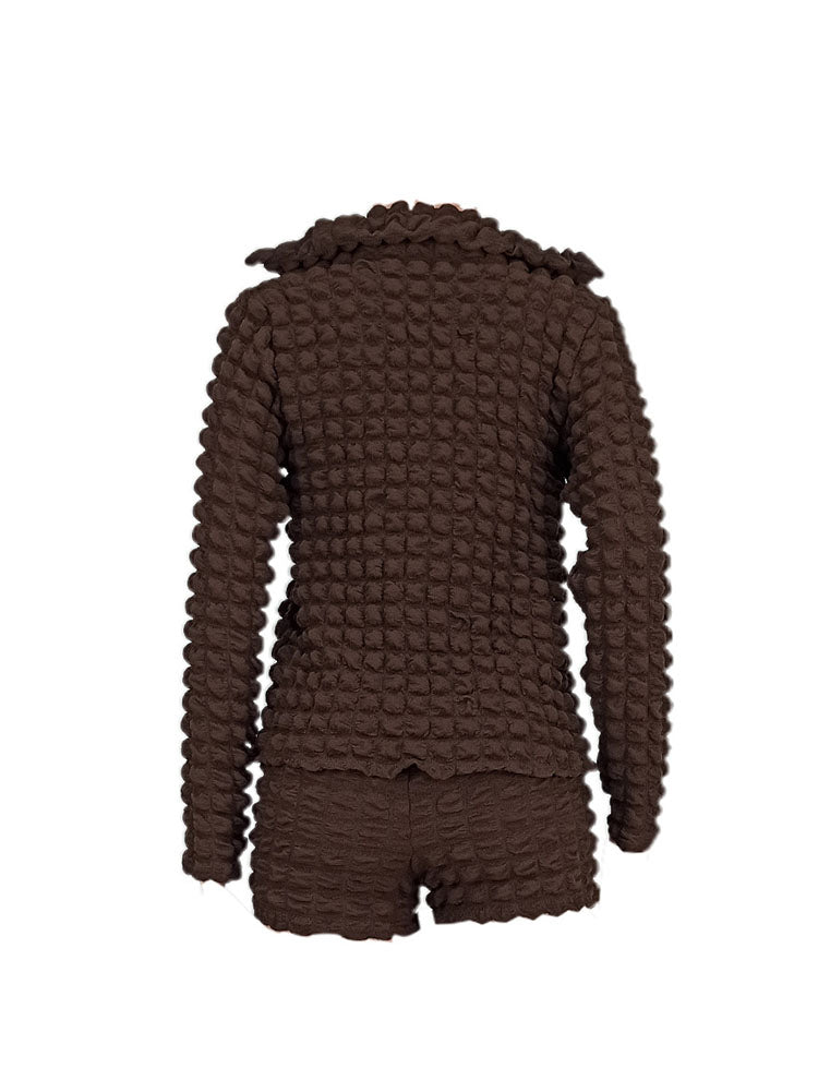 Two Piece Bubble Tie Up Crop Top Shorts