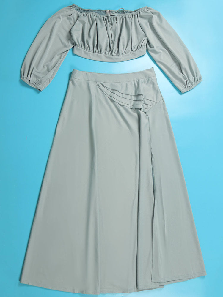 Lantern Sleeve Plus Size Two-Piece Set