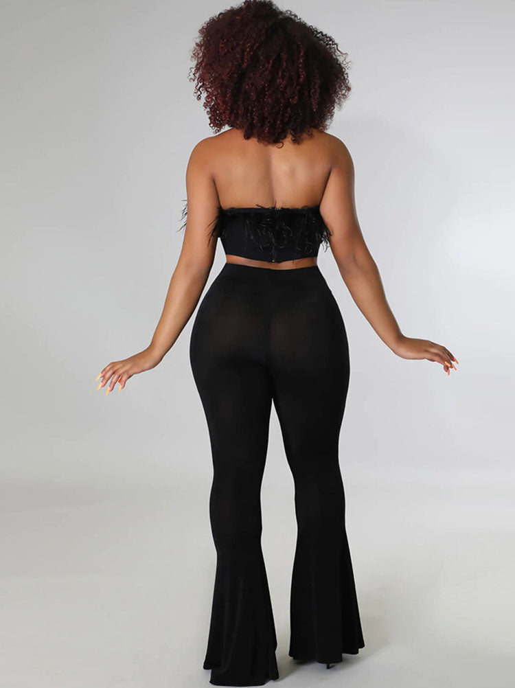 High Elastic Floor Length Flared Pants