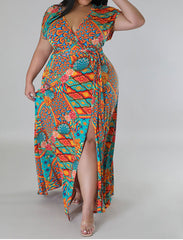 Plus Size Floral Print Split Maxi Dress