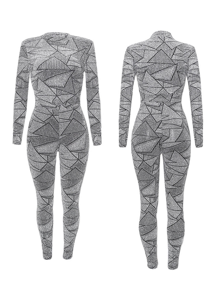 Two Piece Geometric Print Pant Suit