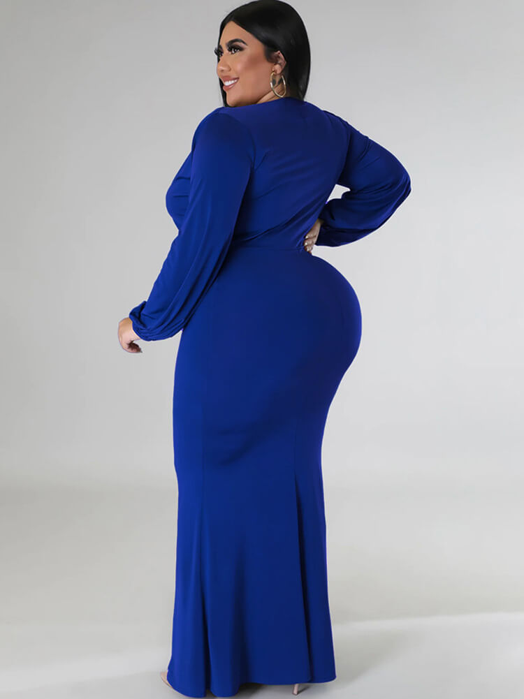 Long Sleeve V Neck Bodycon Maxi Dress