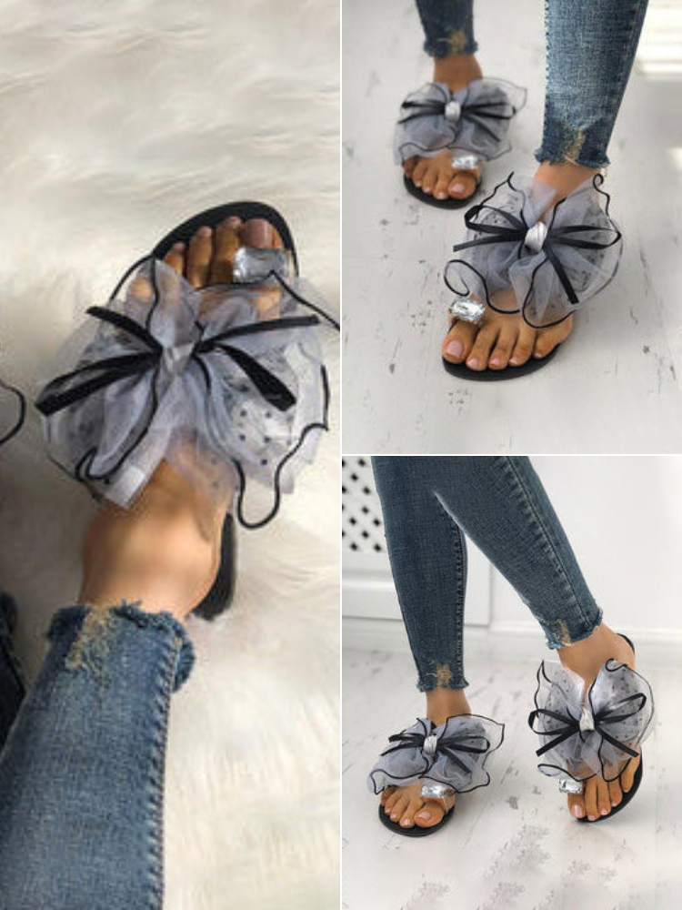 Bow Rhinestone Flat Slipper