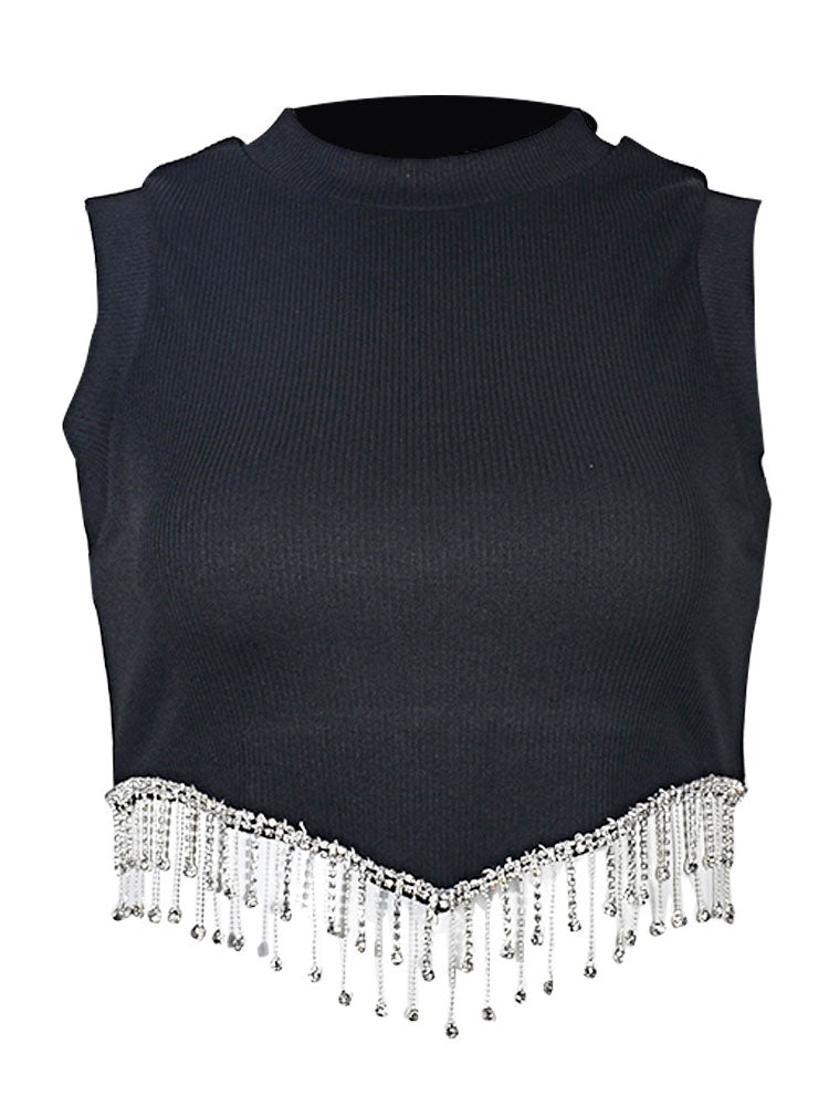Metal Chain Racerback Rhinestone Crop Top