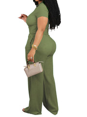 Two Piece Button Down Shirt Wide Leg Pant