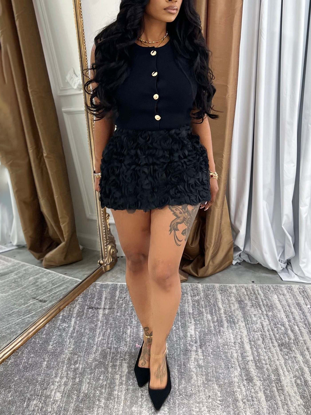 Sleeveless Button Top Floral Skirt Set