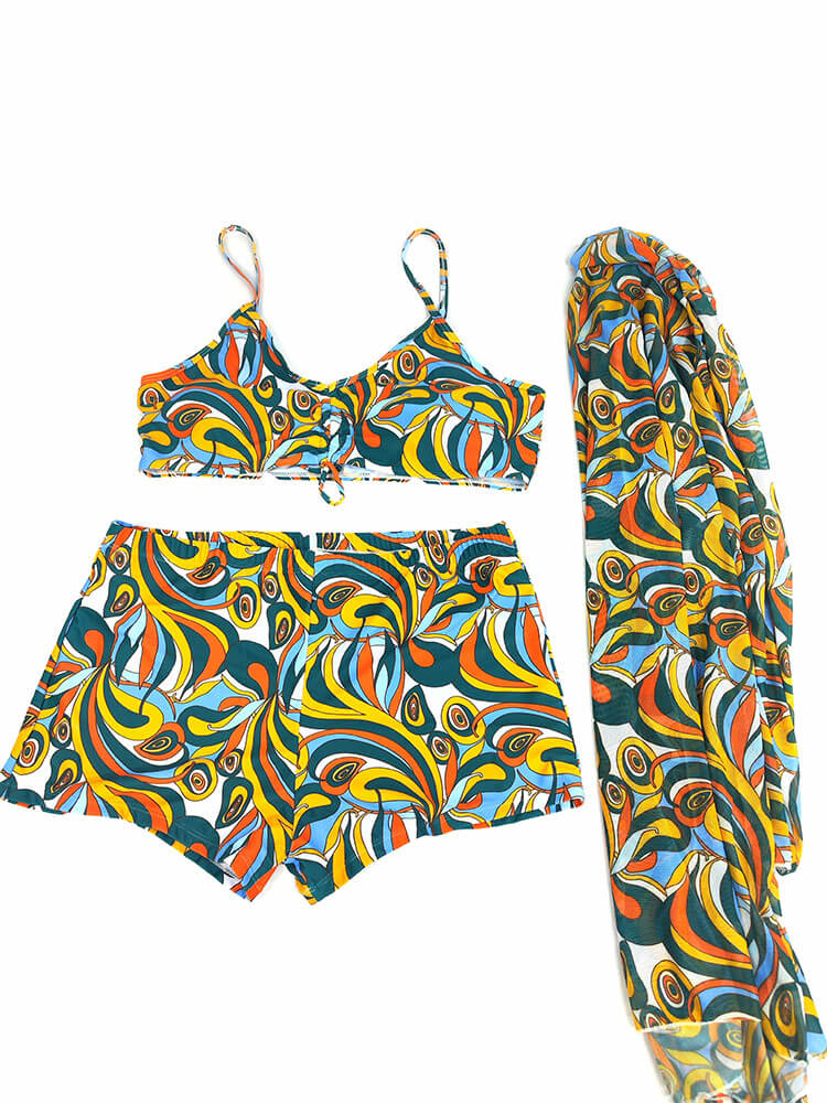 Plus Size Three Piece Floral Print Short Set