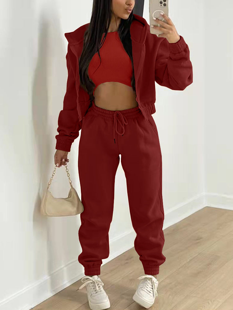 Three Pieces Vest and Hoodie and Pants Set