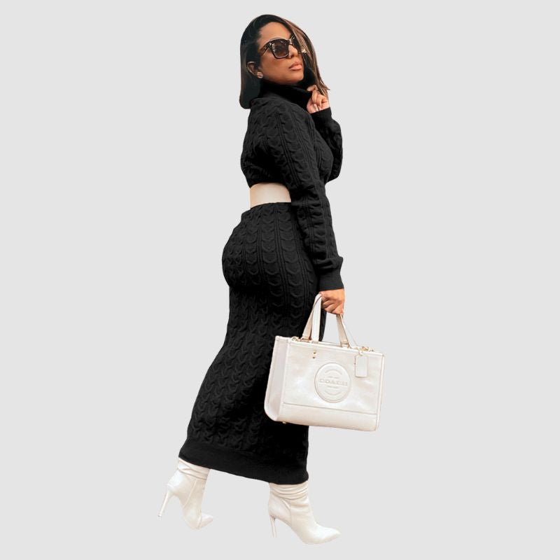 Solid Color Turtleneck Knit Dress