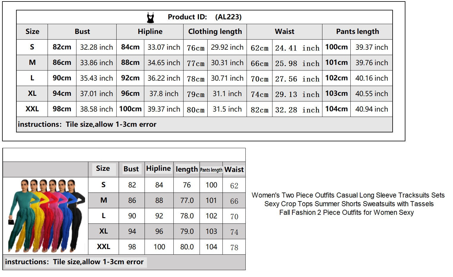 Two Piece Round Neck Top Tassel Pants Set