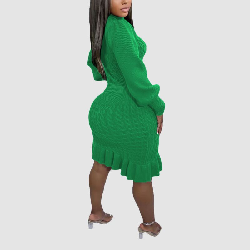 Ruffled Knitted Turtleneck Dress