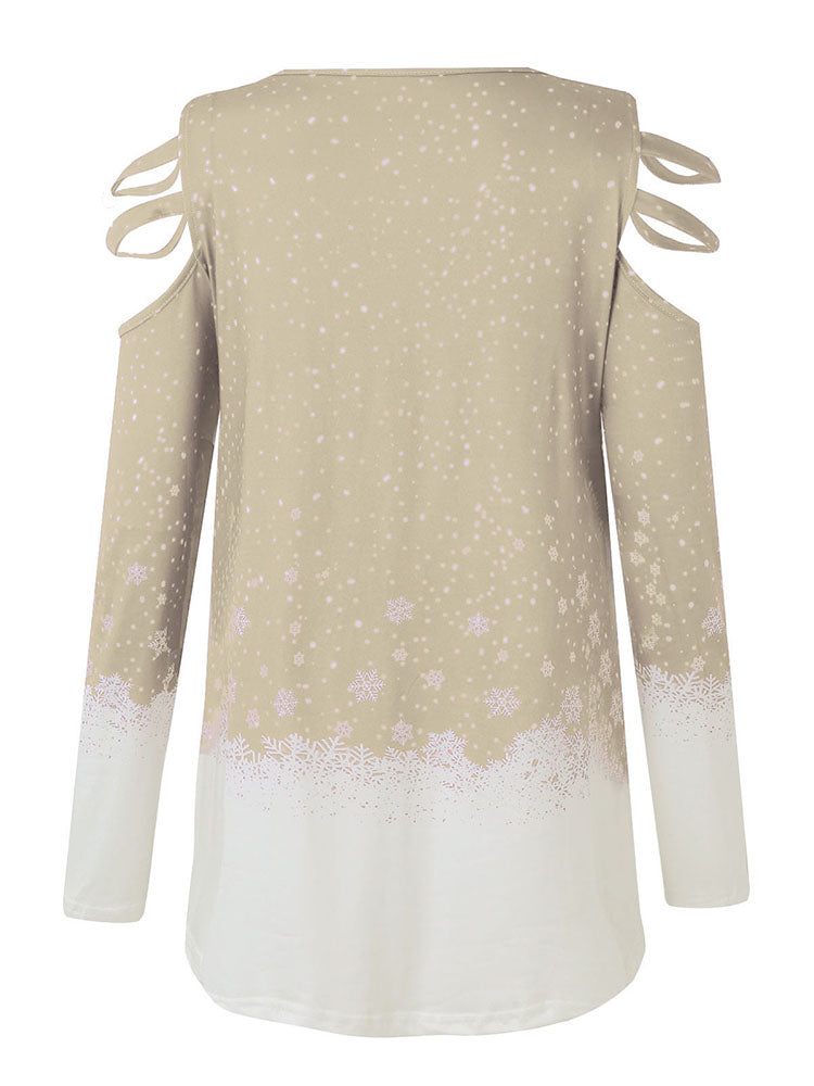 Christmas Plus Size Long Sleeves Elk Print Top