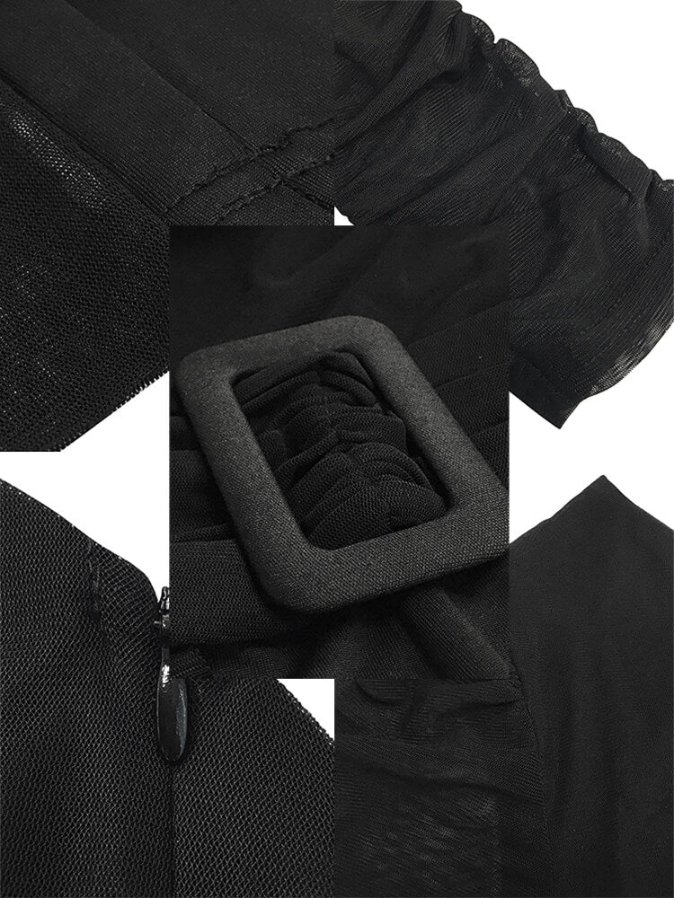 Mesh Patchwork One Shoulder Long Sleeve Jumpsuit