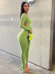 Long Sleeve Solid Backless Jumpsuit