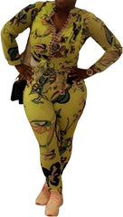 Two Piece Chiffon Blouse & Floral Print Pants
