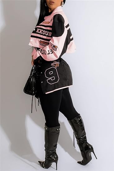 Detachable Letter Graphic Racer Colorblock Baseball Coat
