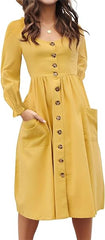 Long Sleress Button Down Boho Midi Dress