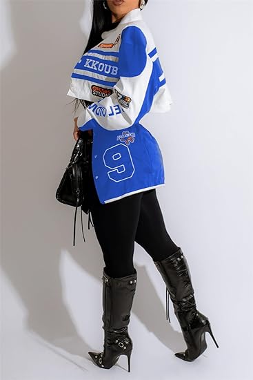 Detachable Letter Graphic Racer Colorblock Baseball Coat