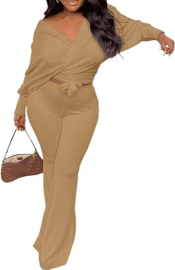 Two Piece Crop Top Wide Leg Pants