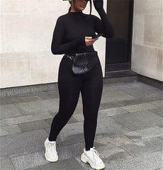 Long Sleeve Zipper Bodycon Solid Color Jumpsuit