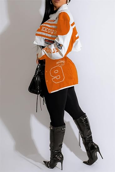 Detachable Letter Graphic Racer Colorblock Baseball Coat