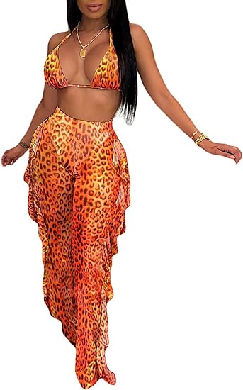 Two Piece Cropped Top Ruffled Trousers