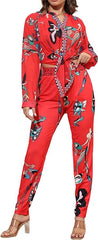 Two Piece Chiffon Blouse & Floral Print Pants
