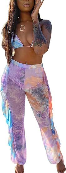 Two Piece Cropped Top Ruffled Trousers