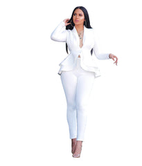 Two Piece Ruffle Blazer Bodycon Long Pants