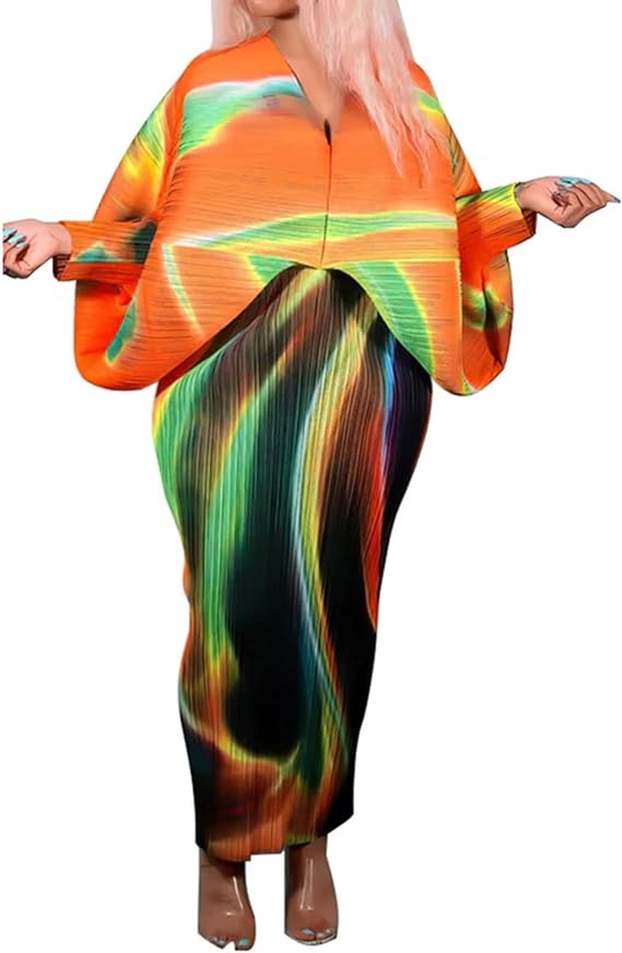 V Neck Bat Sleeve Floral Printed Dress