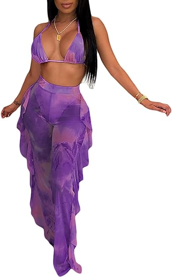 Two Piece Cropped Top Ruffled Trousers