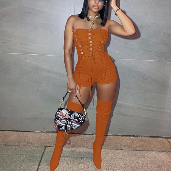 Off Shoulder Out Bandage Bodycon Short Jumpsuit
