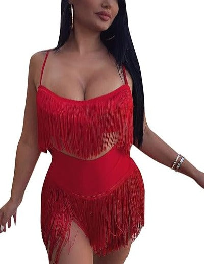 Two Piece Camisole Fringe Top skirt Set