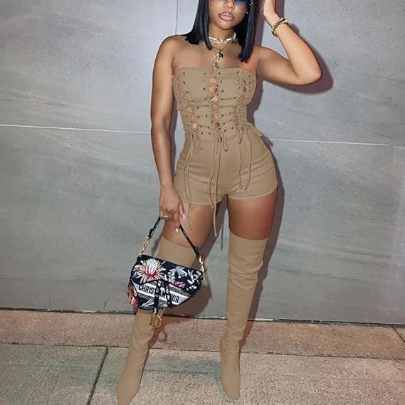 Off Shoulder Out Bandage Bodycon Short Jumpsuit