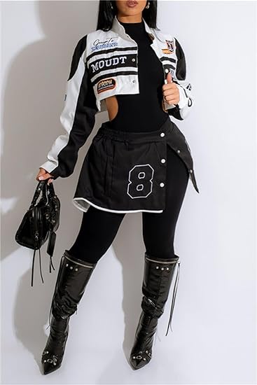 Manteau de baseball Racer à motif lettres détachables et blocs de couleurs