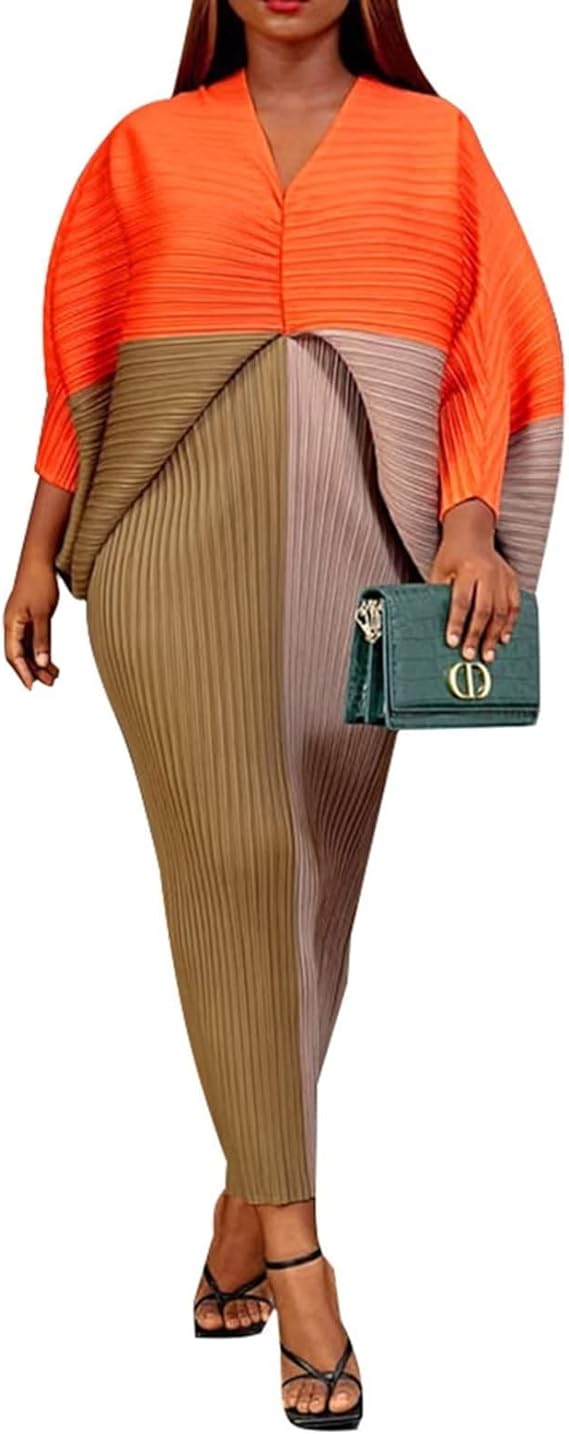 V Neck Bat Sleeve Floral Printed Dress